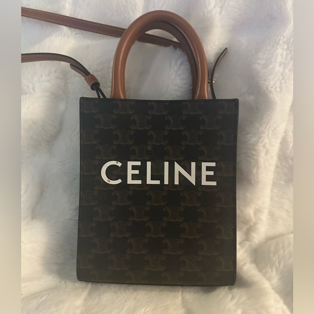 MINI VERTICAL CABAS IN TRIOMPHE CANVAS AND CALFSKIN WITH CELINE PRINT